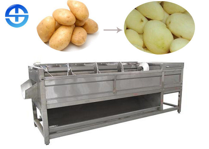 China High Yield Potato Washing Peeling Machine With Automatic Spiral Brush Roller factory