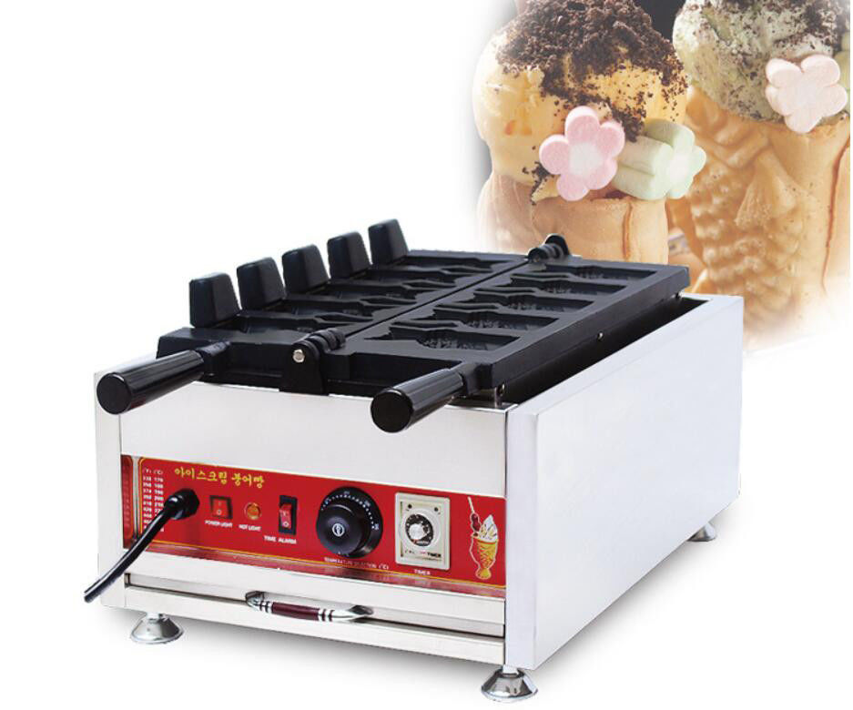 China 220v / 110v 50hz Taiyaki Ice Cream Machine Open Mouth Fish Shape Taiyaki Machine factory